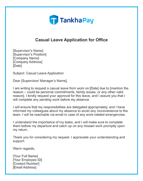 application letter for leave at work Casual Leave Application for Office for Office