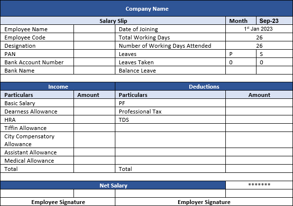 sample of salary slip format