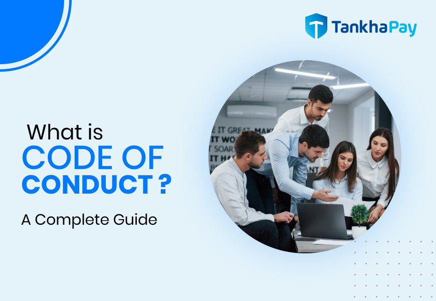 Team collaborating over documents at a desk — TankhaPay complete guide on code of conduct.