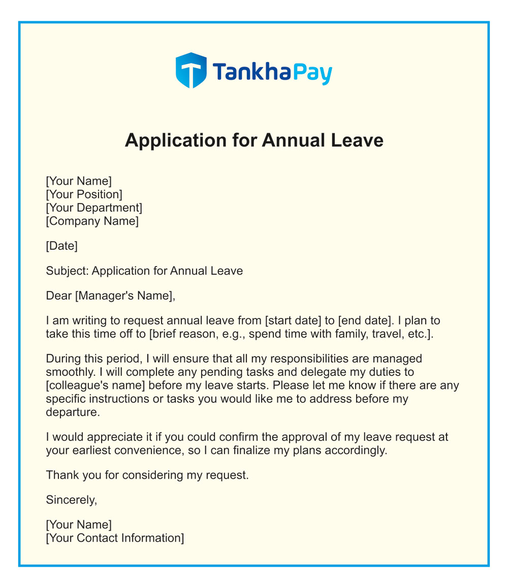 application letter for leave at work Application for Annual Leave