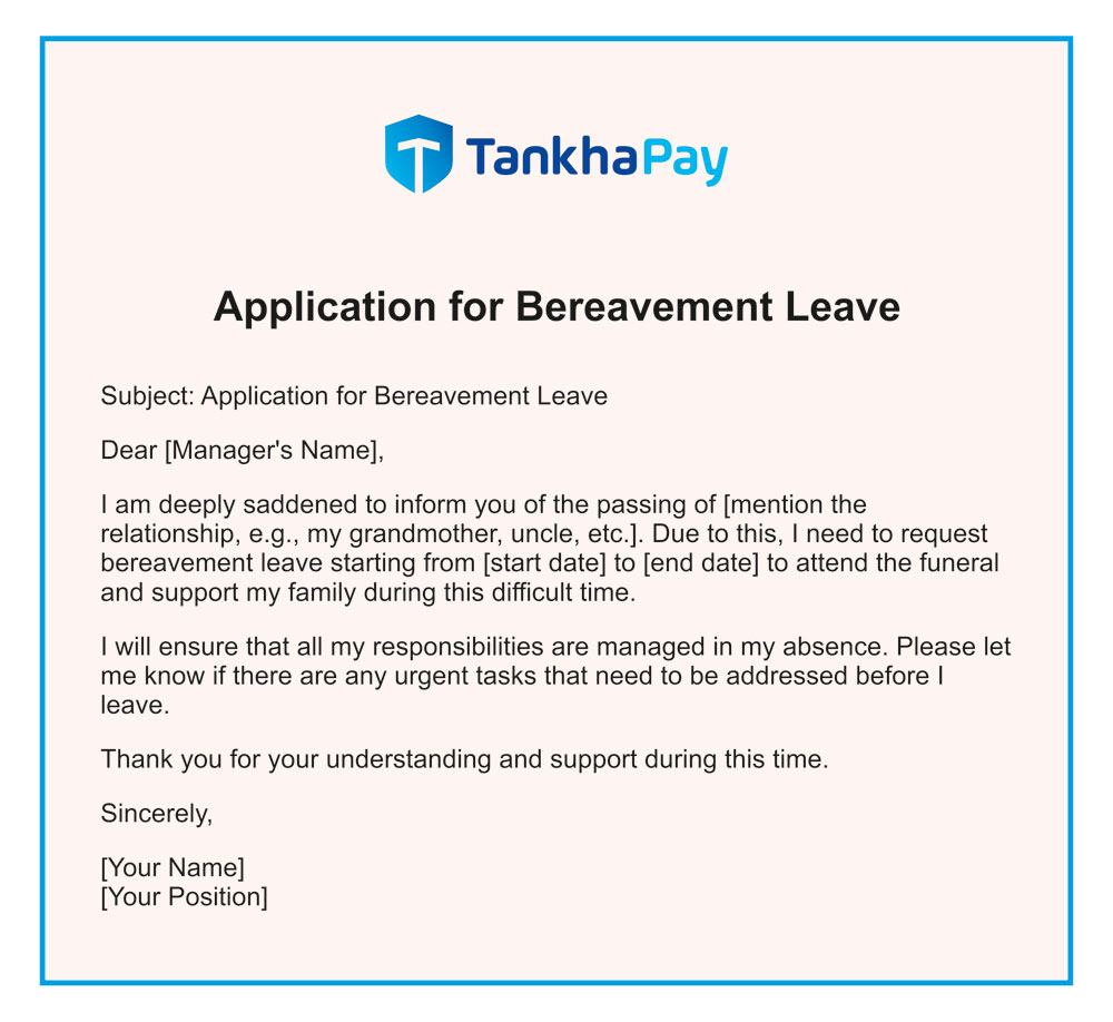 application letter for leave at work Application for Bereavement Leave