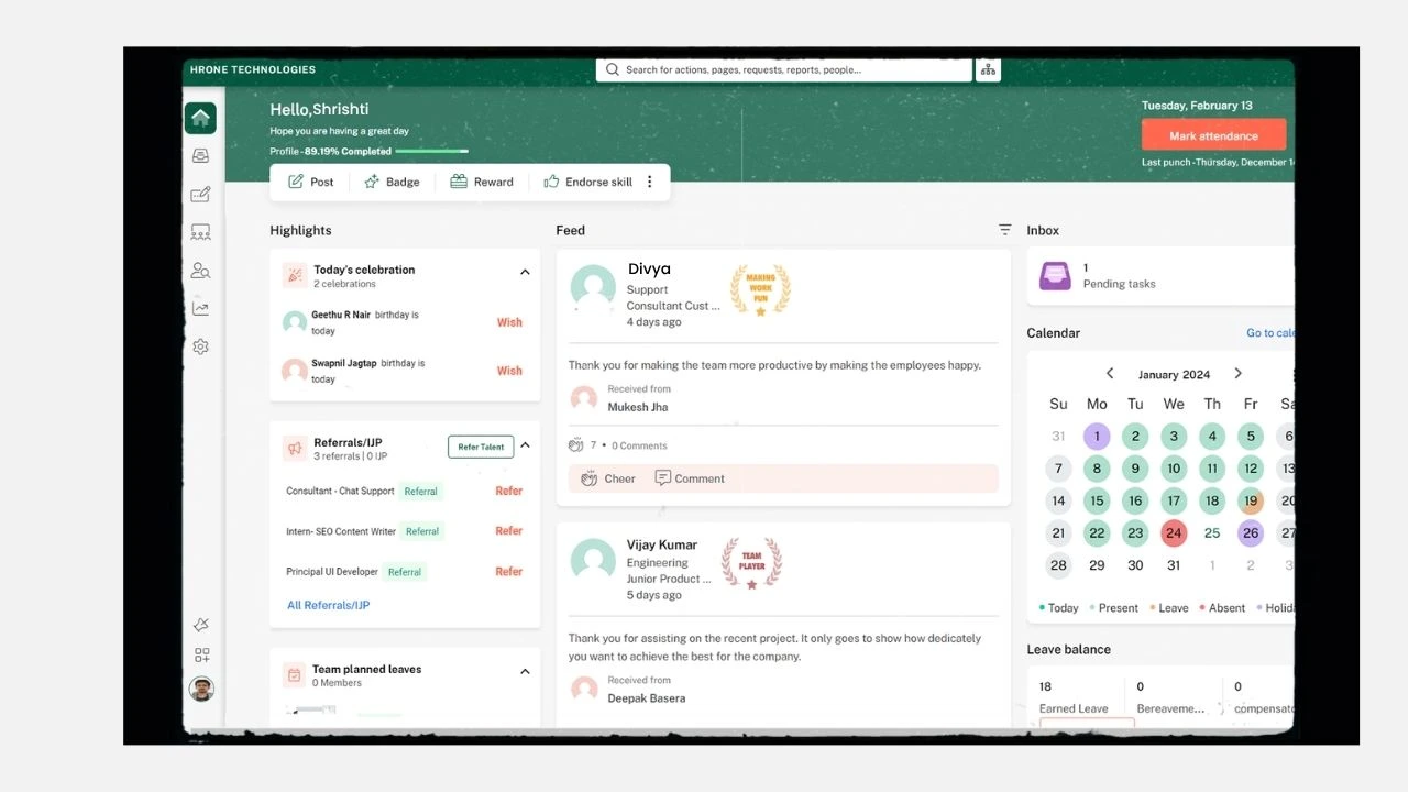 HRone dashboard