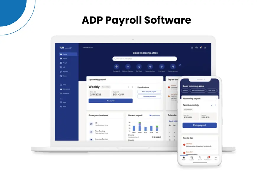 Image is display the payroll software dashboard of ADP