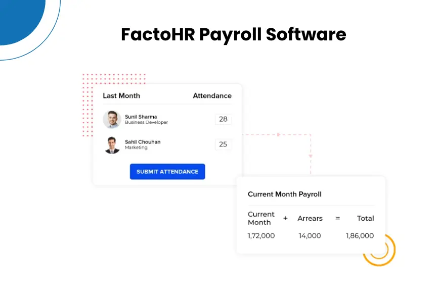 Image is display the payroll software dashboard of FactoHR