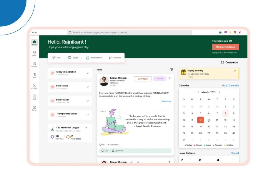 Image is display the payroll software dashboard of HROne