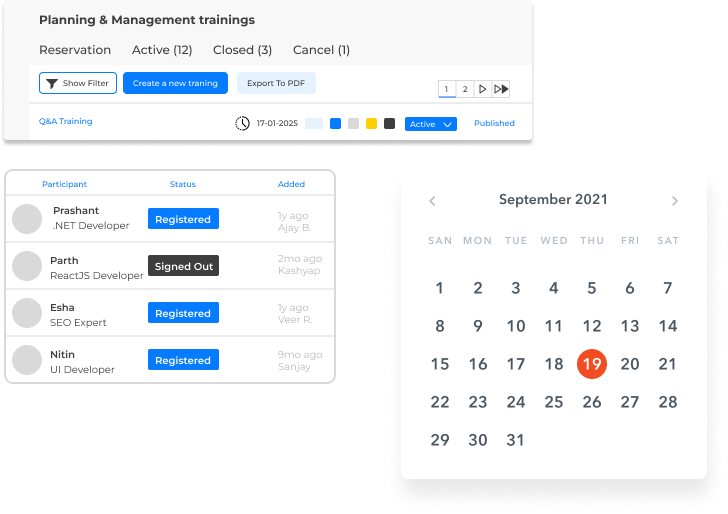 Organised Training Calendar